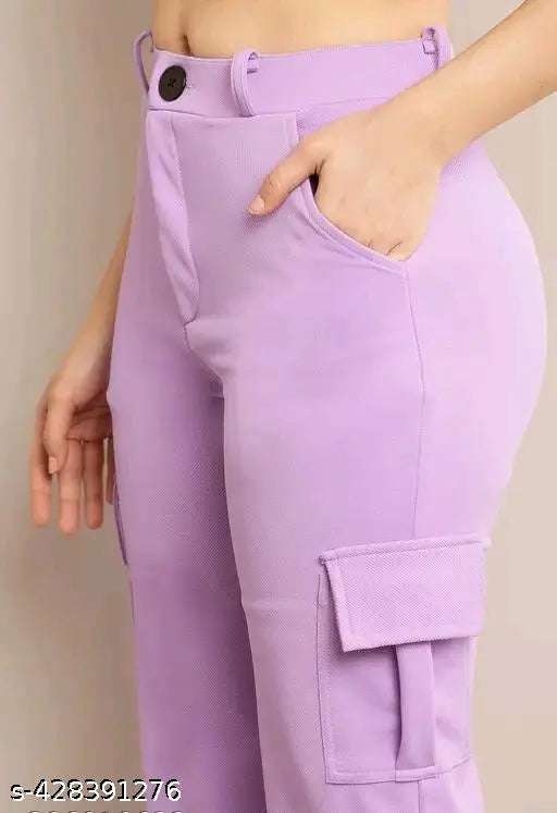 Lavender cargo pants with black detailing