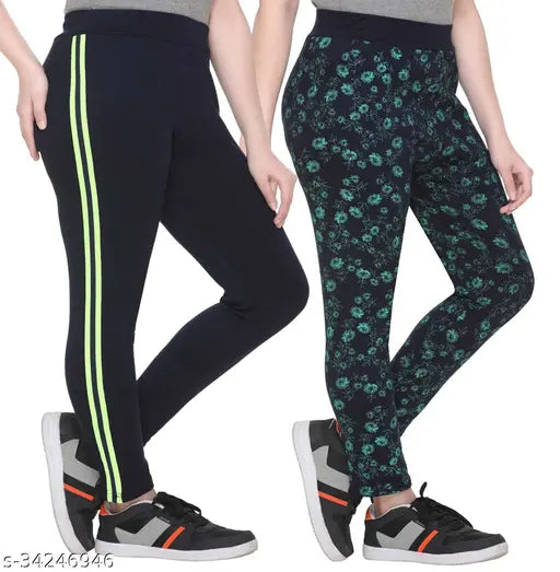 Printed cotton blend jeggings free size, ideal for casual streetwear fashion