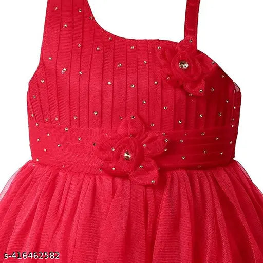 Red party dress, floral lace trim, single shoulder design, beaded bodice