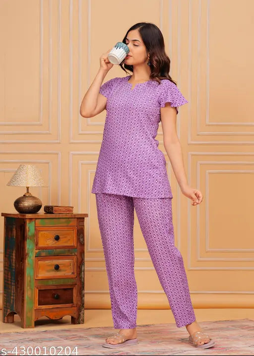Women's Rayon Printed Night Suit Set - Coordinated nightdress for women and girls in various sizes