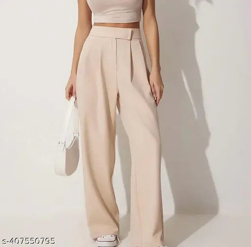 Beige women's velcro casual and formal trousers