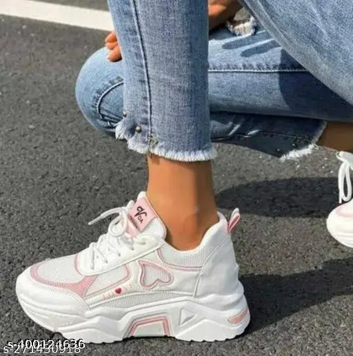 Mesh and PVC Belobog sneakers for women, printed pattern, lace-up fit, available in various sizes (IND-3 to IND-8)