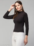 White stretchable cotton rib full sleeve top, perfect for summer and winter wear by women and girls. Solid pattern, fully lycra 280 Gsm cloth with stim fit. Made in India
