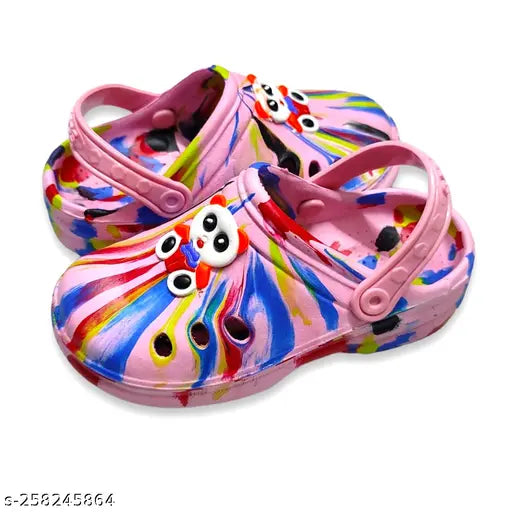 Pink EVA flip flops for kids, Kung Fu Panda printed net design, versatile sizes for boys and girls aged 2.5-5.5 years