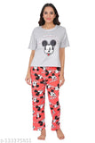 Disney Mickey Mouse printed ladies summer nightsuit, high-quality stretchable cotton blend pajama set