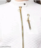 White wool quilted jacket with 2 zips, stylish women's fashion from India