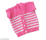 Pink woolen sleeveless kiddie vest, self-design net pattern for babies aged 0-6 months to 3-4 years