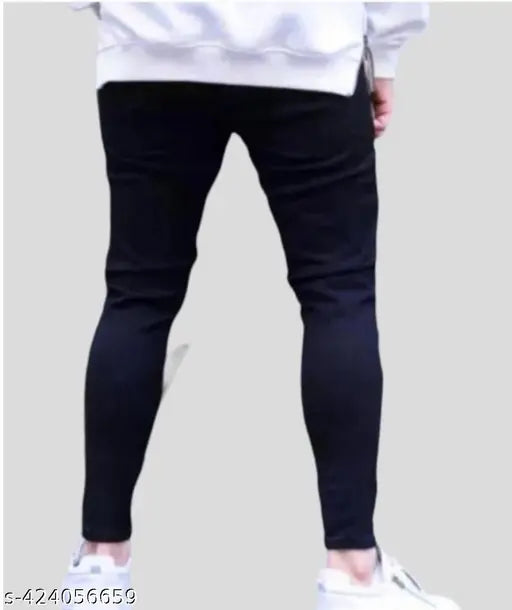 Men's black cotton stretch jeans with a print design