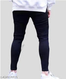 Men's black cotton stretch jeans with a print design