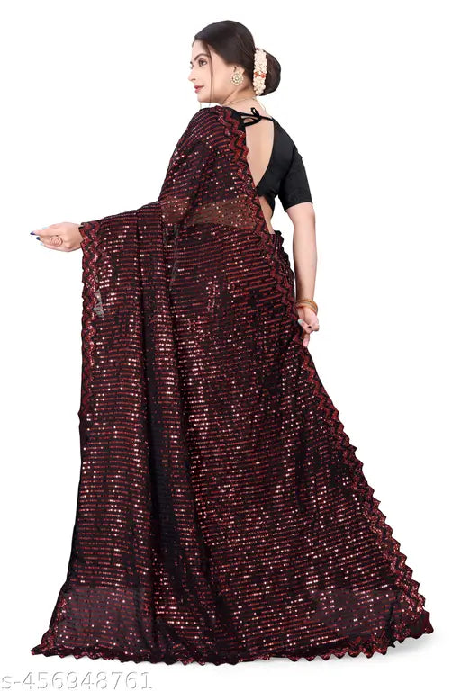 Black, glittery sari with pallu