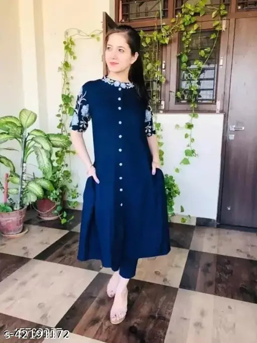 Rayon embroidered kurti for women, trending style with flared half sleeves, India-made
