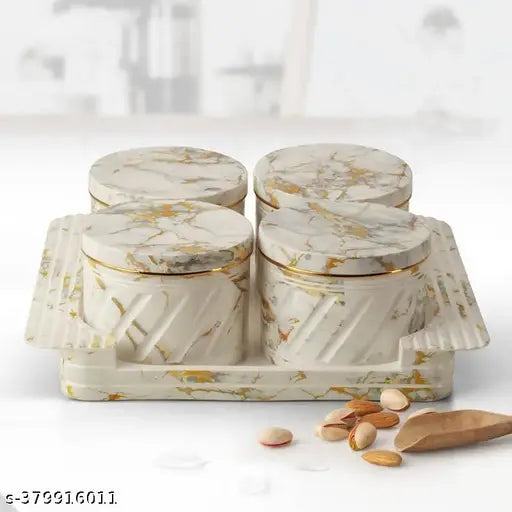 White marble texture Italian ceramic serving set, 430ml capacity