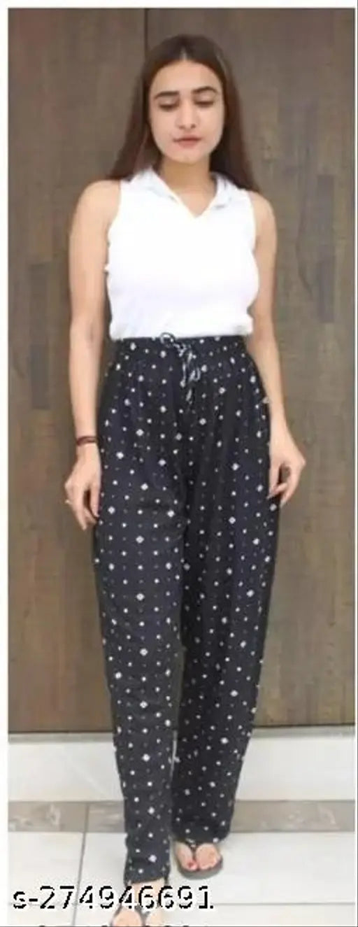 Blue polka dot women's nightwear set, includes pants and top