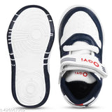 Blue casual sports shoe with white sole, black laces