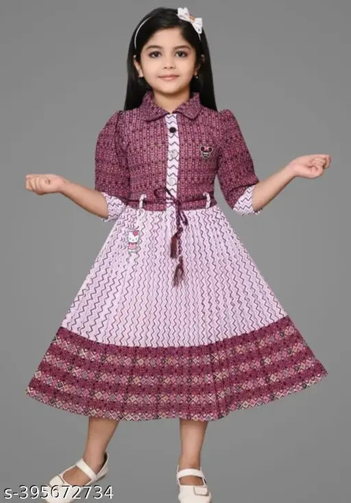 Indian party wear chiffon frock for kids, solid top with printed net bottom
