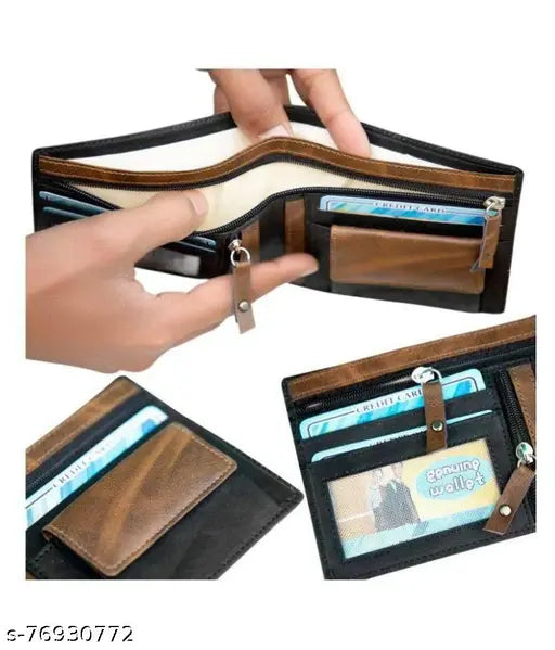Modern PU bi-fold men's wallet, solid net design, 2 compartments, free size (11cm x 9cm), ideal gift for him