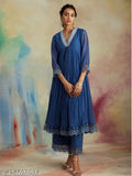 Viscose silk and organza Solid Kurta Dupatta Set with three-quarter sleeves, embroidered detailing. Max bust size up to 44", available in S, M, L, XL, XXL sizes