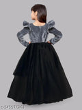 Black viscose rayon long-sleeve dress for girls (4-5, 5-6, 6-7 years), stylish party or wedding wear made in India