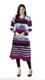 Womens solid straight sleeve woolen kurti with black and white border design