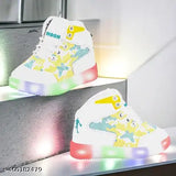 Stylish white canvas LED lighting sneakers for kids' party wear, embellished with velcro fastening and rubber sole