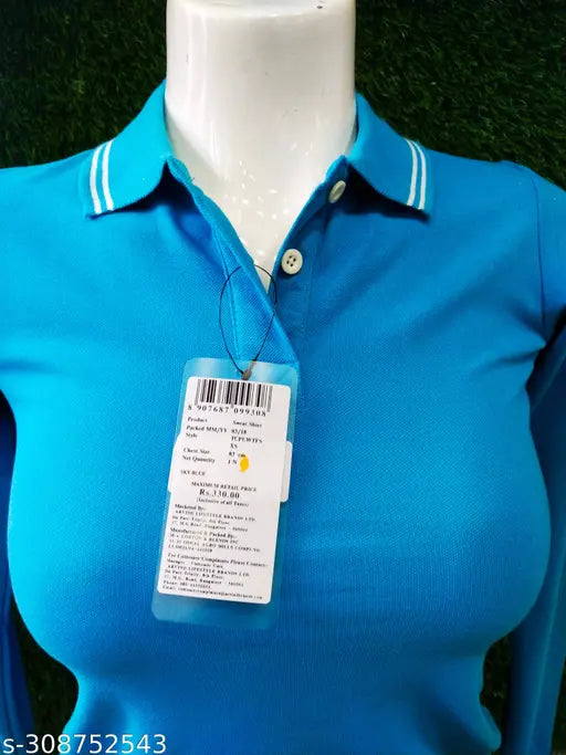 Blue cotton t-shirts for women, solid pattern, sports and casual wear, made in India