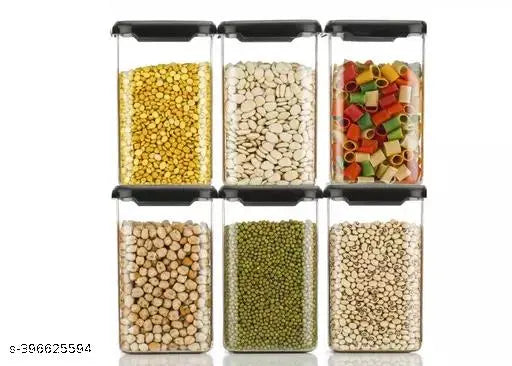 Plastic unbreakable grocery container. Black lid. Pack of 12, 1200ml