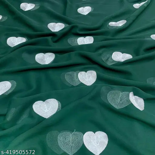 Georgette embroidery sari with heart motifs