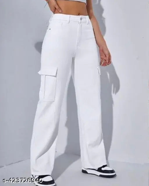 White cotton stretch pants for women