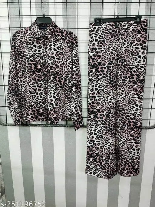 BH pink panther coord set, printed net animal print on American crepe sleeves, versatile and trendy