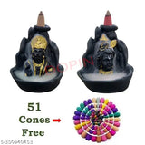 Black and gold Hindu deity idol pairing with smoke backflow, includes 51 complimentary cones or incense sticks