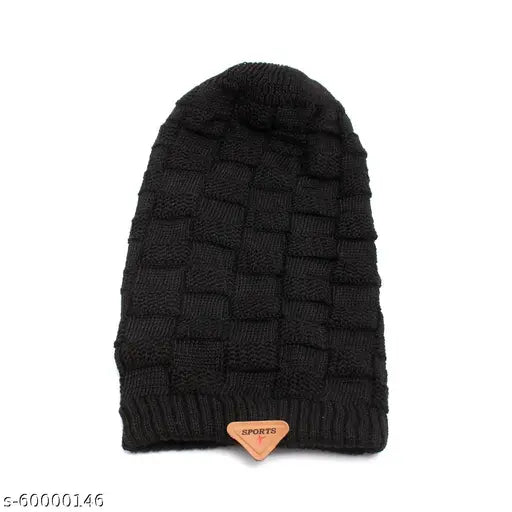 Wool beanie cap, solid design for men, free size, made in India
