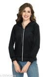 Black velvet Aphrodite solid full sleeve jacket, soft and plain casual wear for women on hanger
