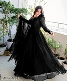 Georgette floral printed Anarkali dupatta set, long sleeve, versatile party wear gown for Indian festivals and weddings