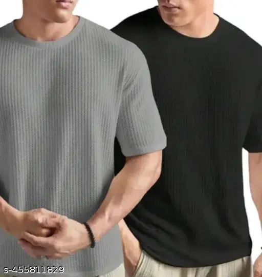 Damn Gud popcorn sleeve men's striped short-sleeve t-shirt in solid design, featuring trendy styles S-XL, made in India