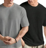 Damn Gud popcorn sleeve men's striped short-sleeve t-shirt in solid design, featuring trendy styles S-XL, made in India