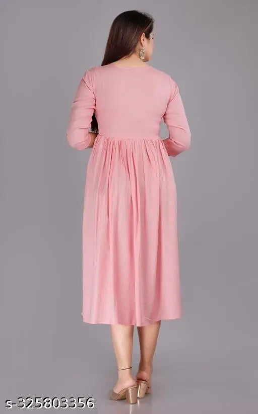 Pink rayon Shambhavi Creations kurta with three-quarter sleeves, solid design from India. S (36in bust), M (38in bust), L (40in bust), XL (42in bust), XXL (44in bust), XXXL (46in bust)