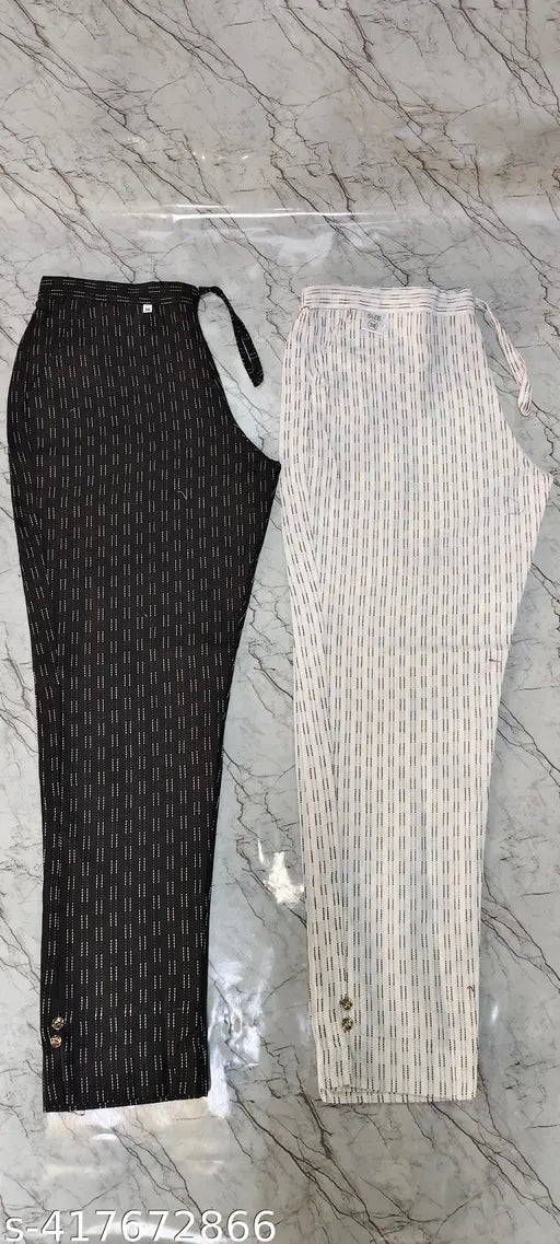 Embellished cotton pants combo: Black & White ladies' wear, both side pockets, India origin