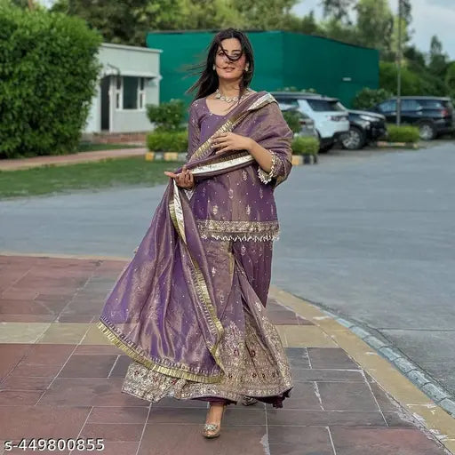 Purple net suit, stitched, party wear