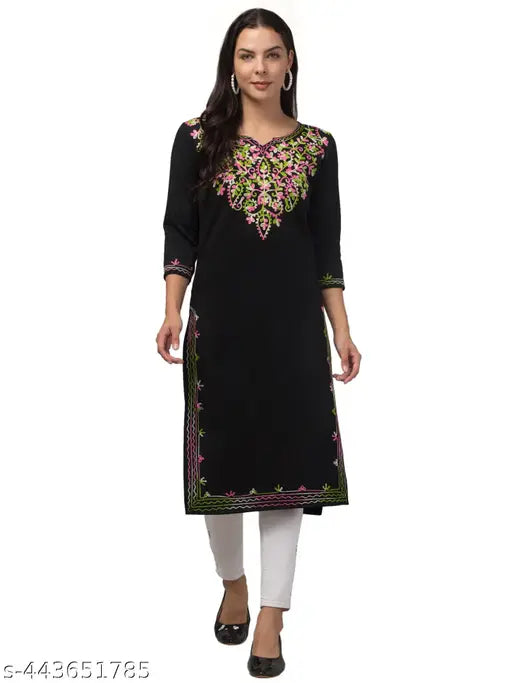 Woolen embroidered kameez, dark blue with decorative paisley pattern