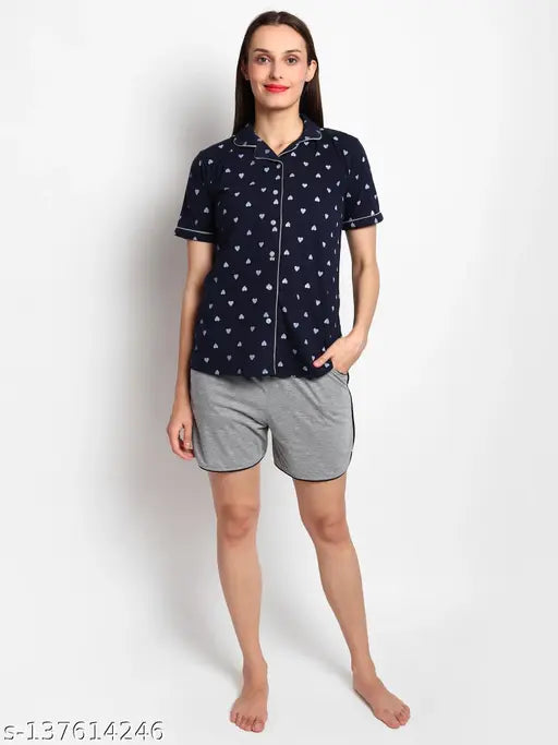 Aradhya cotton nightsuit with printed net pattern, comfortable for sleep and perfect gift