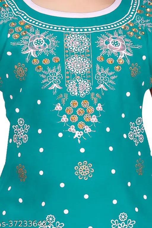 Teal and white printed Chanderi cotton kurta, skirt set with dupatta for girls - vibrant ethnic Indian attire for ages 1-10