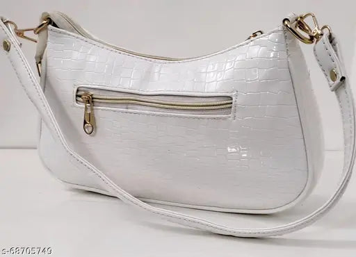 White crocodile leather sling bag with 2 shoulder straps for girls