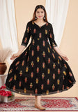 Rayon three-quarter sleeve women's printed kurti gown, vibrant Indian design for ladies in M and L sizes
