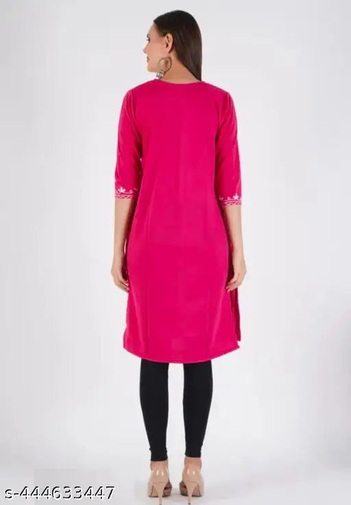 Pink woolen kurti, long sleeves, traditional design