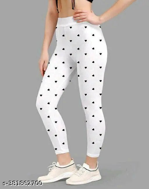 Cotton blend printed net Staying with women's jeggings in white & maroon, heart pattern for heavy duty fit