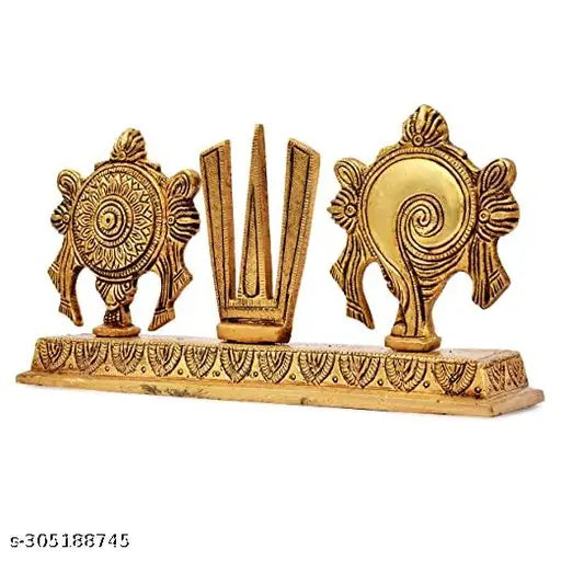 Handcrafted aluminum Vishnu statue with Shankh Chakra, ideal for prayer worship in Pooja Mandir or home decor. Dimensions: 22cm (L) x 10cm (H) x 8cm (B). Perfect gift option for festive occasions like Diwali. Made in India