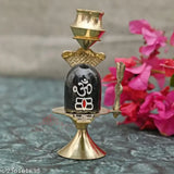 Brass Shiva ling Lingam statue for Hindu puja, black Shiva ling in metal holder