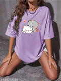 Womens purple oversized printed t-shirt with kitty cat design