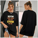 Black cotton blend oversized half sleeve casual women's t-shirt