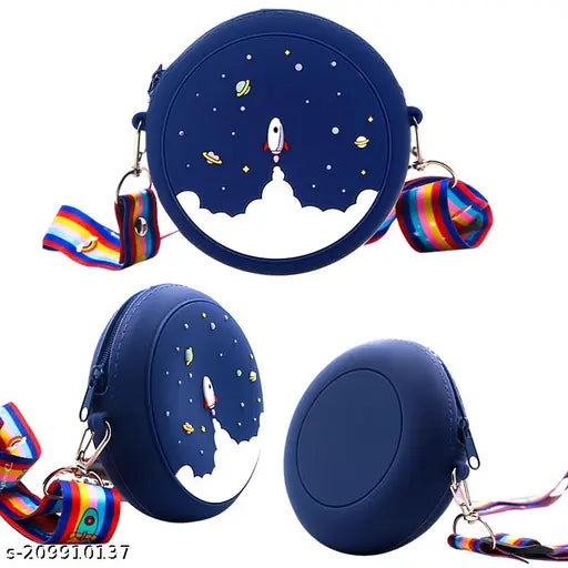 Small, colorful silicone fidget bag with crossbody strap and rainbow purse design